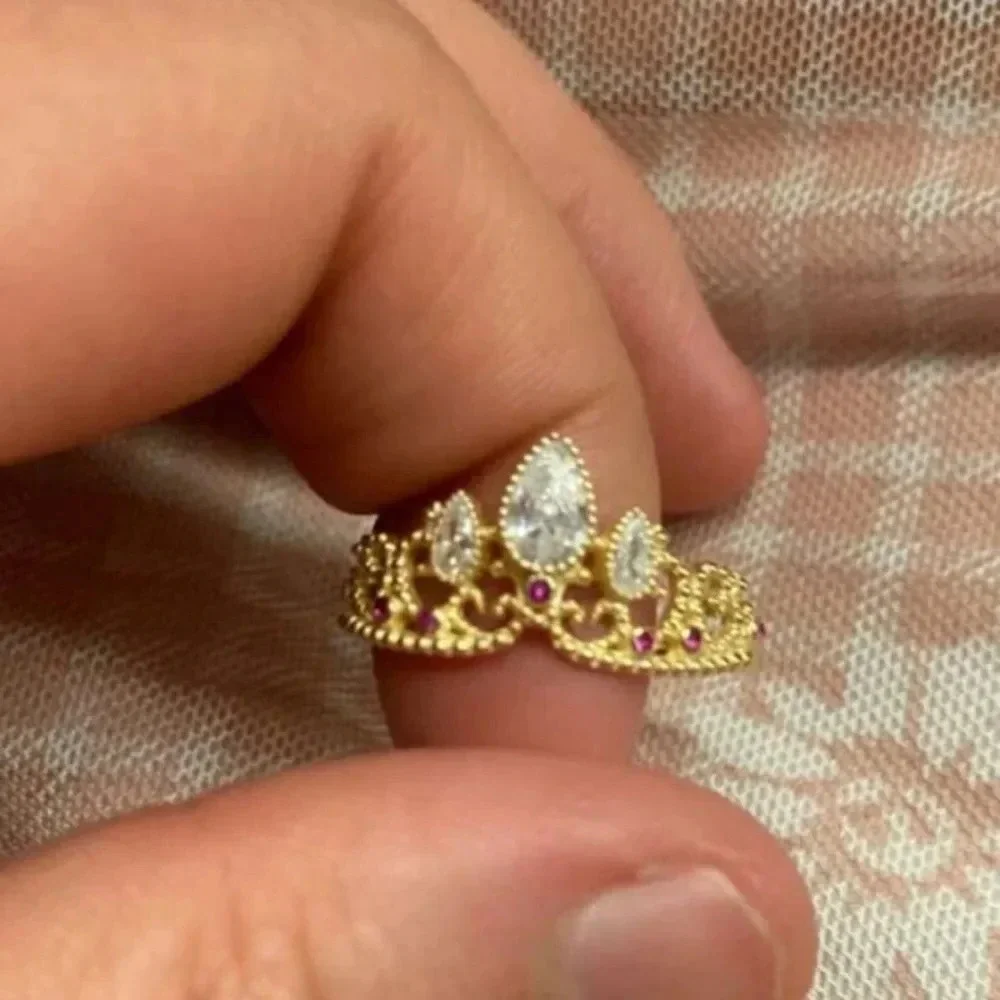 Ladies gold plated multicolored cubic zirconia luxury tiara crown ring